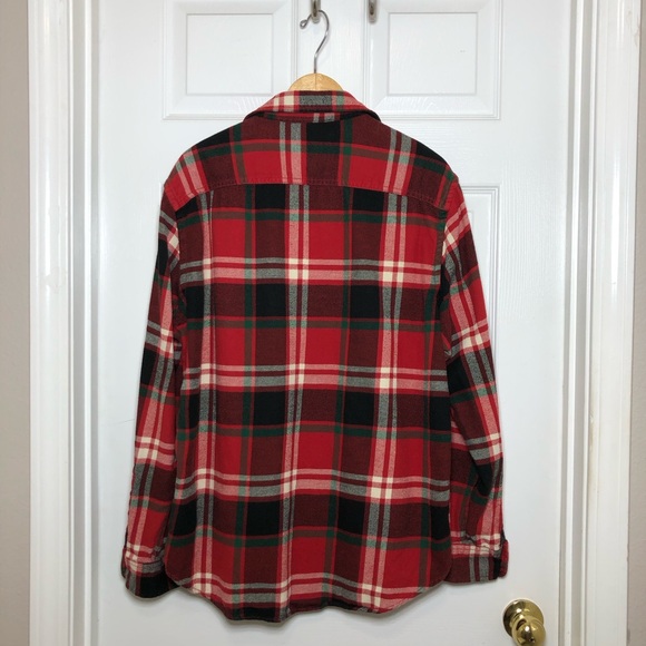 AEO Cotton Button Down Flannel Red Green Black Ivory Plaid Athletic Fit Shirt L - Picture 6 of 13